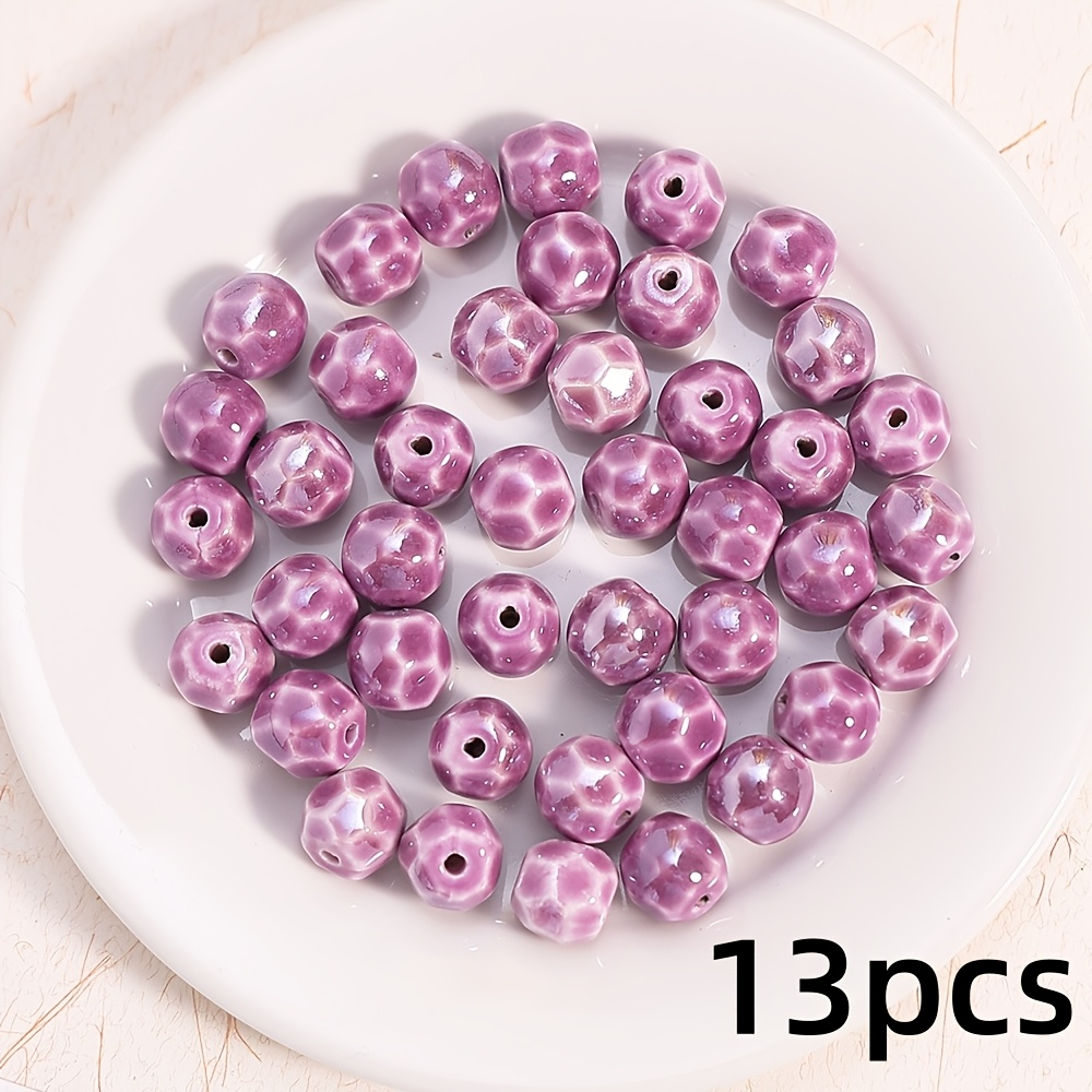 13pcs Ceramic Cut Face Round Beads for Handmade Jewellery Making